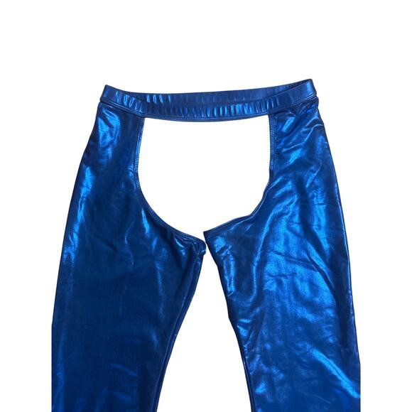 S M Wicked Temptations Metallic Blue Pants Cut-Out Rave Festival Burning Man - Picture 2 of 6